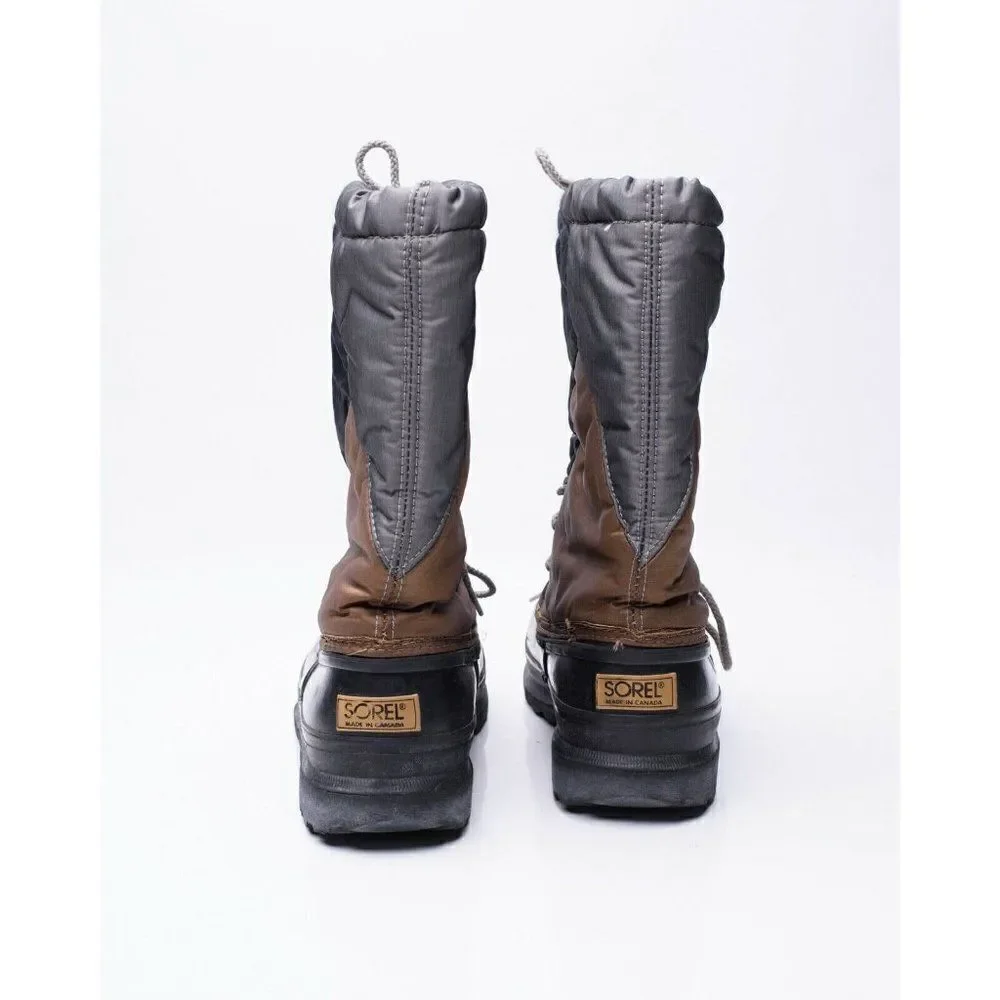 Vintage Sorel Mens Black Gold Gray Snow Boots Sz 9 10 Felt Lining Lace Up